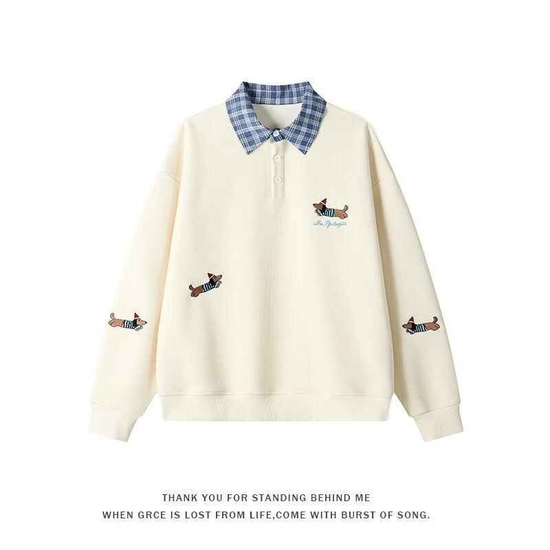 Damen Pullover mit stilvollem Karomuster und tierischem Motiv Amawinc