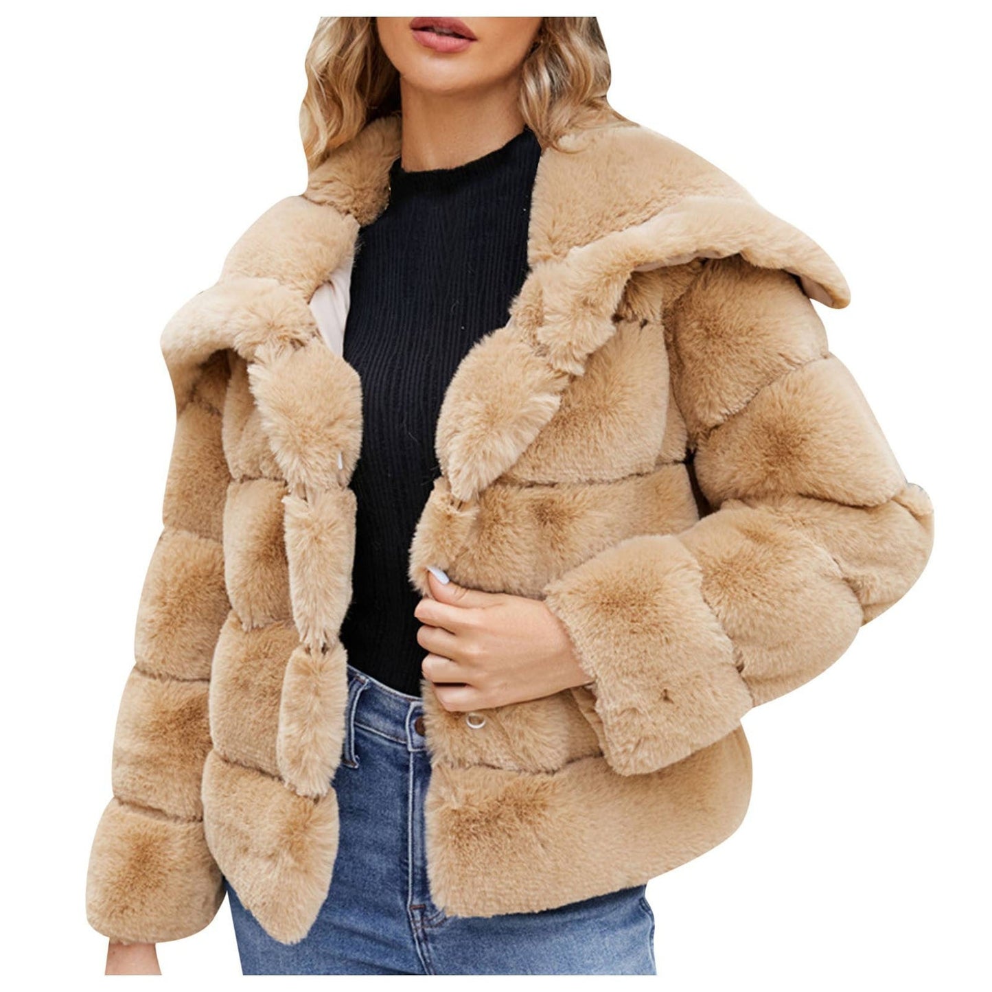 Damen Trendige Puffjacke mit weich gefüttertem Kunstfell Amawinc