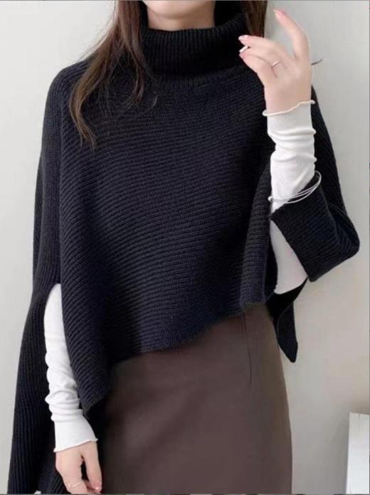 Damen Strickponcho mit hohem Kragen und asymmetrischem Schnitt Amawinc