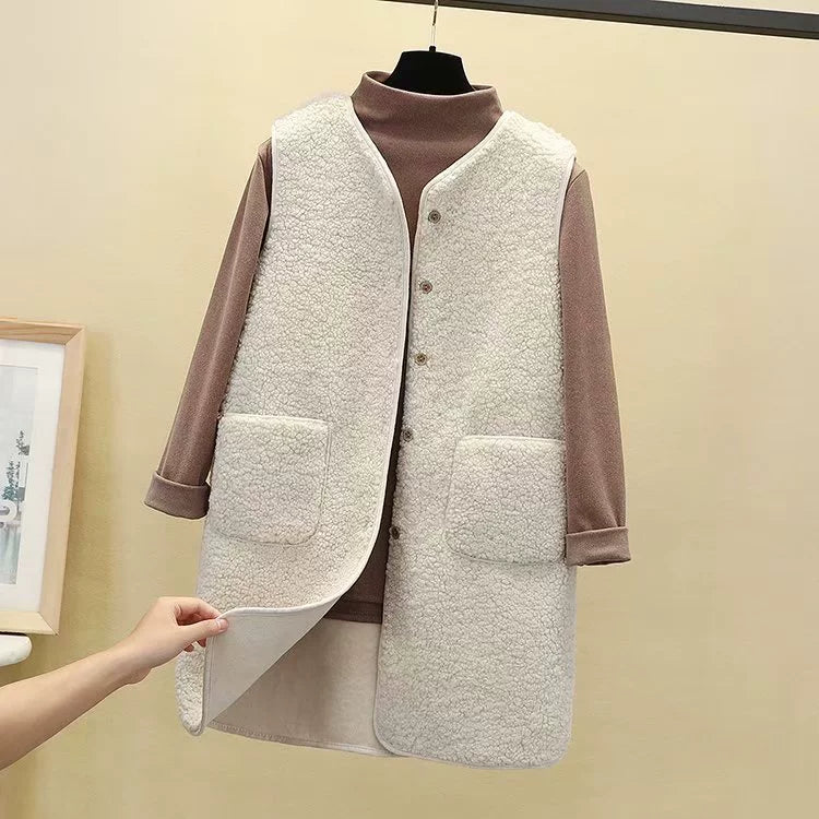 Veste Longue Pour Femme En Polaire Peluche Coupe Décontractée Ouverte Devant Avec Poches Plaquées