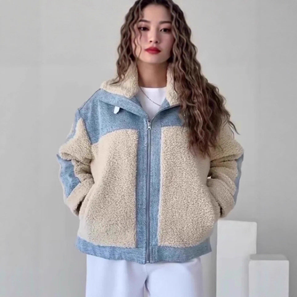 Damen Fleecejacke mit Kapuze und kontrastierenden Einsätzen Amawinc