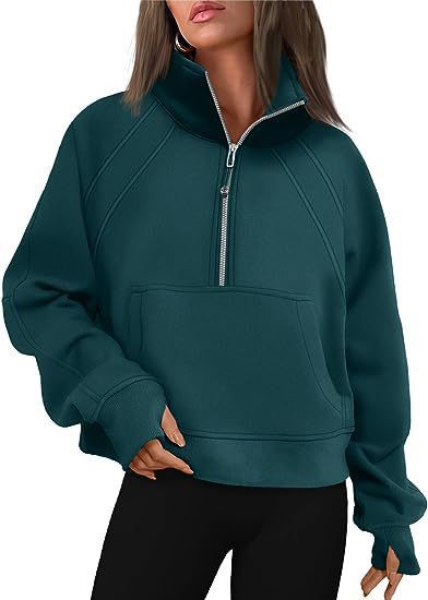 Damen Sportlicher Pullover mit hohem Kragen und Reißverschluss Amawinc