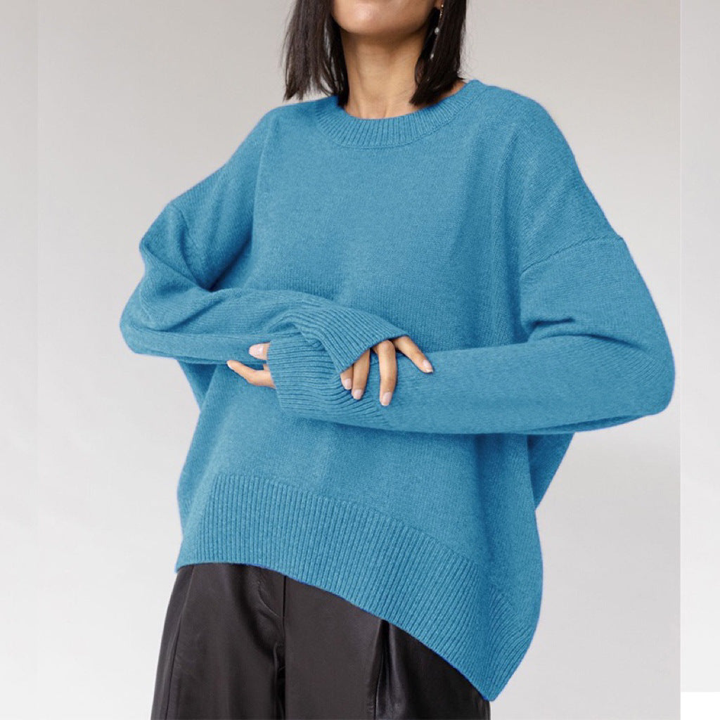 Damen Oversized Pullover mit feinem Strickmuster und breiten Bündchen Amawinc