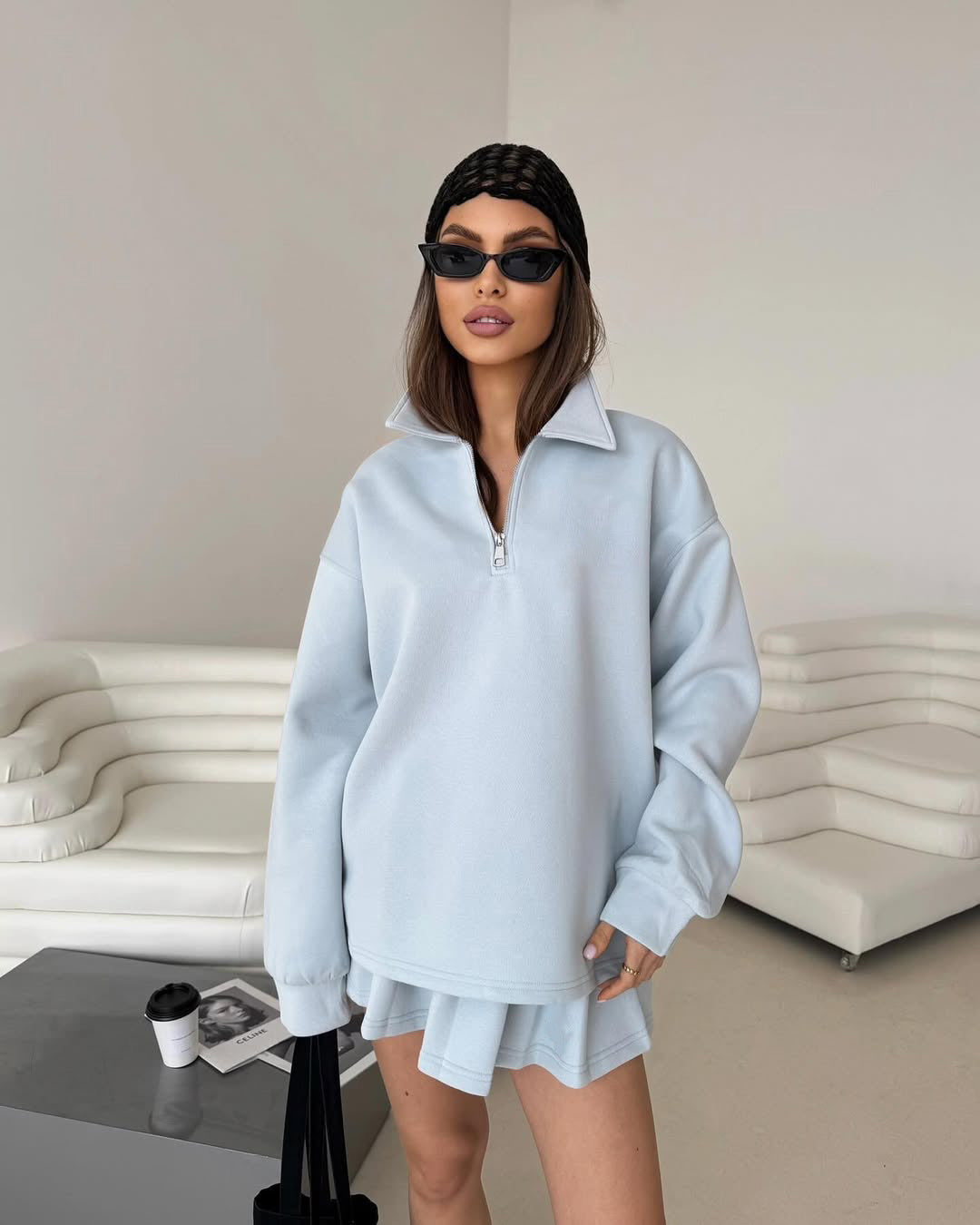 Damen sportlicher Pullover mit Kordelzug und Reißverschluss Amawinc