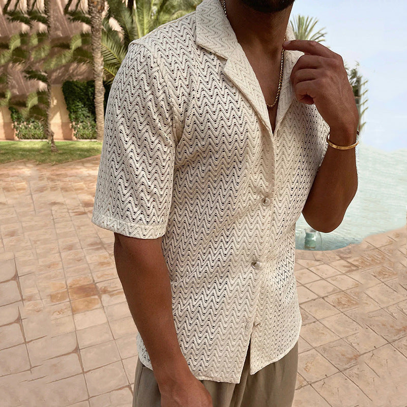 Cardigan Tricot Homme Slim Fit Manches Courtes Motif Ouvert Bouton De Fermeture Amawinc Coton