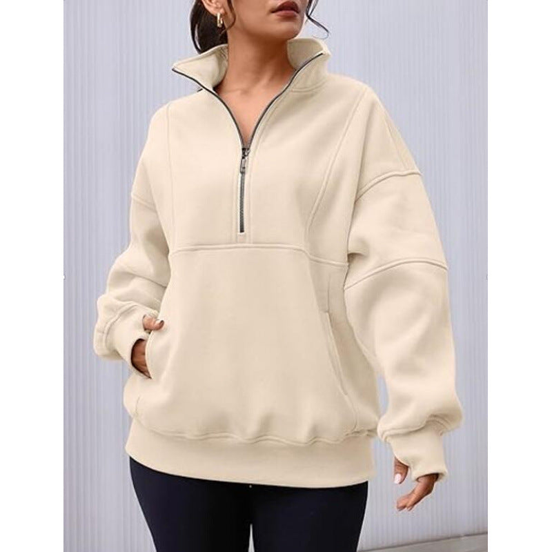 Damen Sweatshirt mit halbem Reißverschluss und oversized Schnitt Amawinc