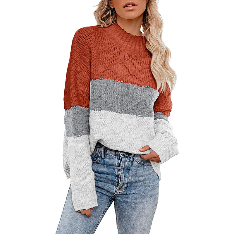 Damen Grobstrickpullover mit modernem Blockdesign Amawinc