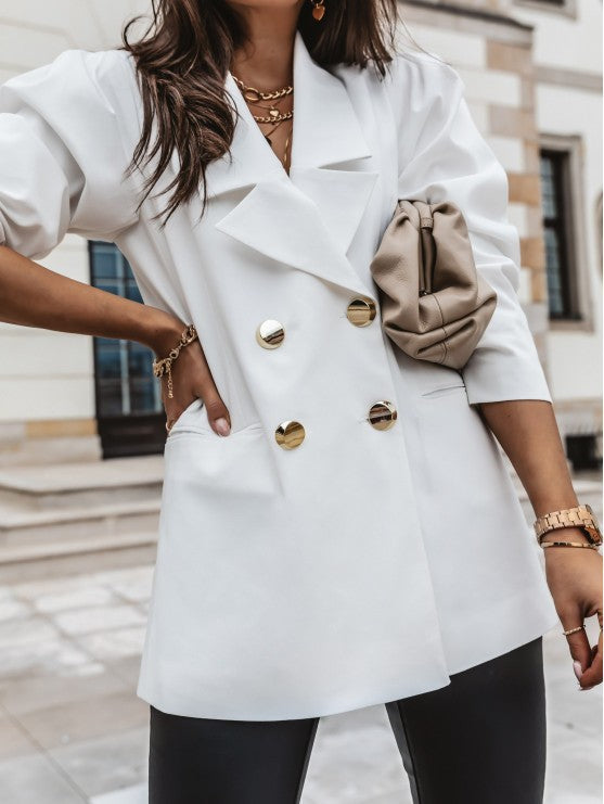 Blazer Femme À Coupe Structurée Avec Manches Bouffantes En Tissu Tissé Longueur Des Hanches