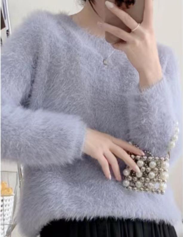 Damen modischer cropped Pullover mit weichem Flausch-Material Amawinc