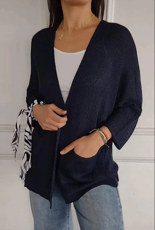Damen lässige Strickjacke mit offener Vorderseite und praktischen Taschen Amawinc