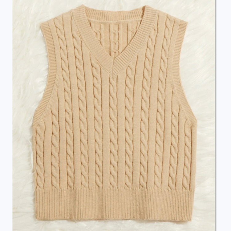 Damen Strickweste mit V-Ausschnitt und Zopfmuster Amawinc