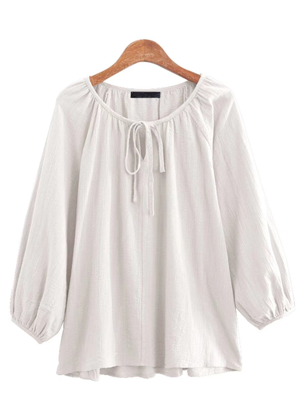 Damen Bluse mit elegantem Rundhalsausschnitt und knieumspielenden Puffärmeln Amawinc