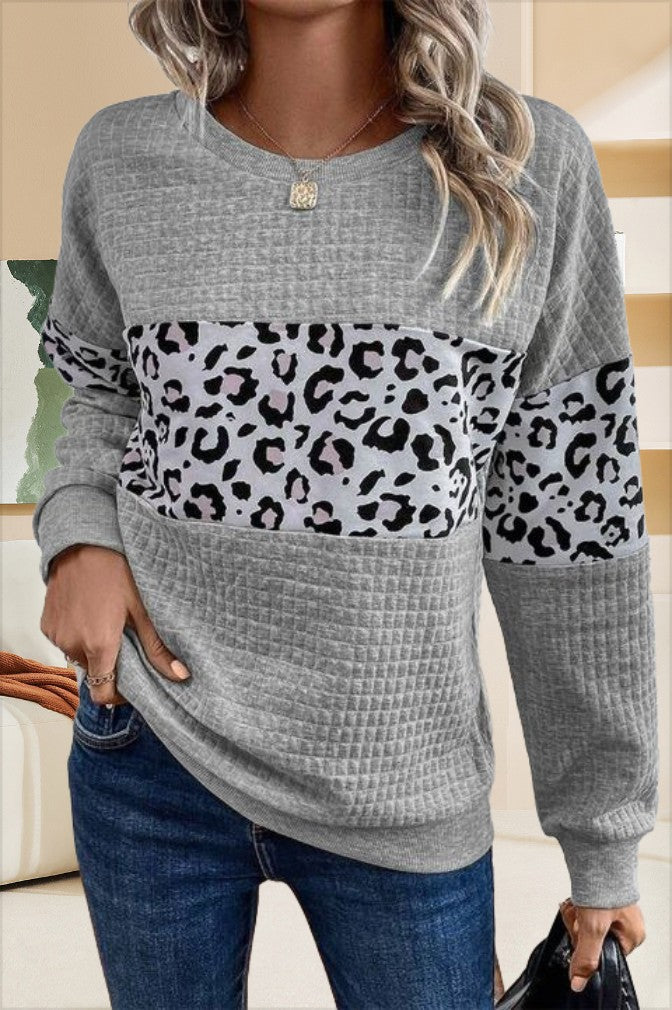 Damen Sweatshirt mit Leopardenmuster und strukturiertem Stoff Amawinc