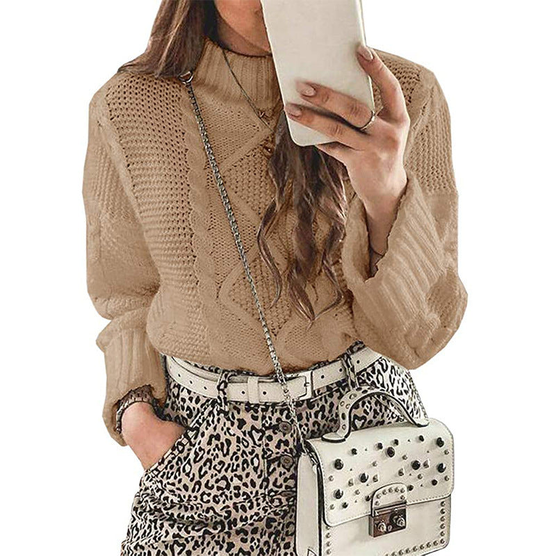 Damen Grobstrickpullover mit strukturierter Maschenoptik und hohem Kragen Amawinc