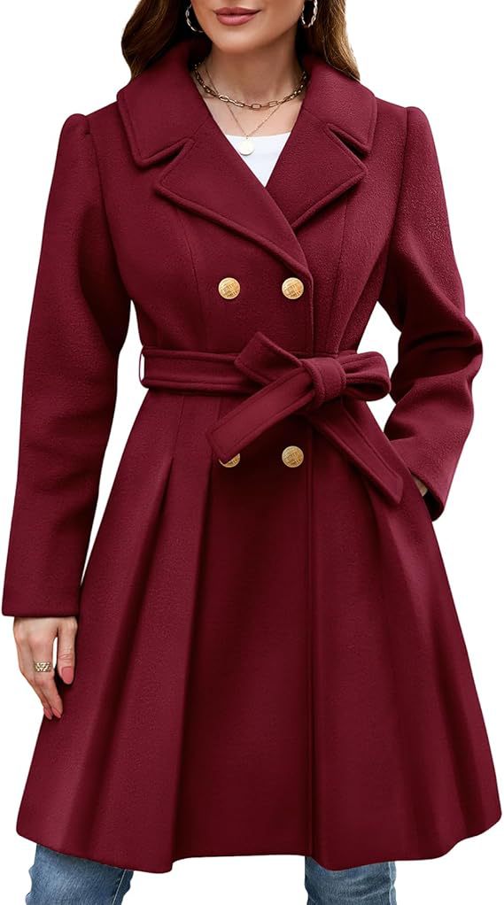 Damen Wickel-Mantel im klassischen Stil mit doppelter Knopfleiste und Gürtel Amawinc