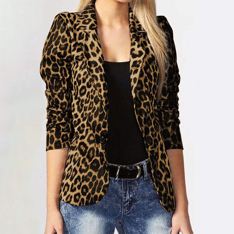 Damen Elegante Leopard-Muster Blazerjacke mit tailliertem Schnitt Amawinc
