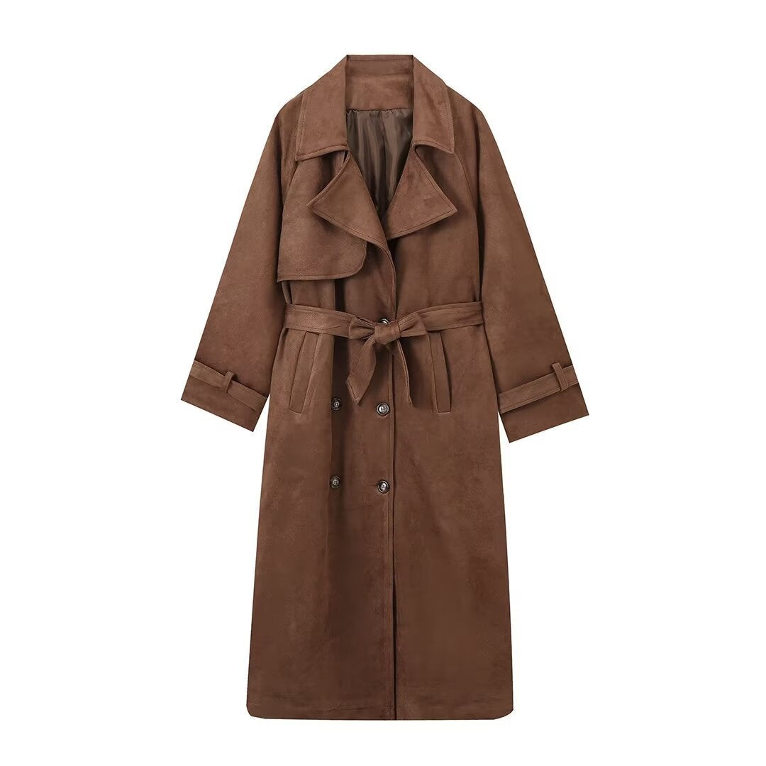 Damen Eleganter Trenchcoat aus hochwertigem Suede Amawinc