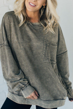 Damen Lässiger Oversized-Sweatshirt mit Rüschendetails Amawinc