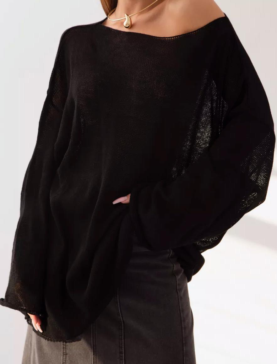 Damen luftiger Oversize-Strickpullover mit weitem Schnitt und transparentem Gewebe Amawinc