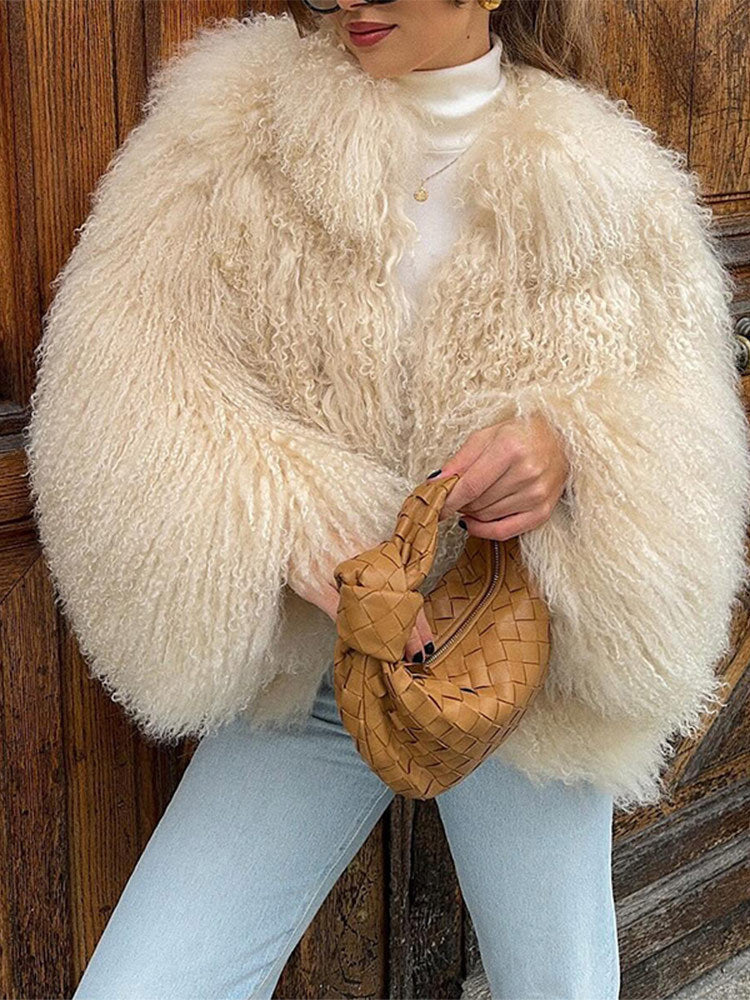 Damen Eleganter Kunstpelzmantel mit hohem Kragen und stilvollem Schnitt Amawinc