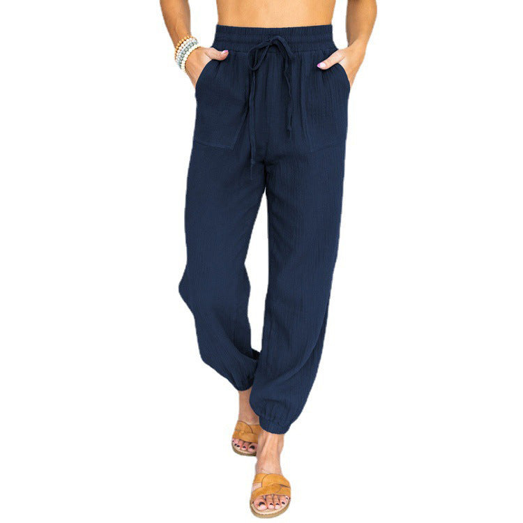 Damen luftige Freizeithose mit elastischem Bund und seitlichen Taschen Amawinc