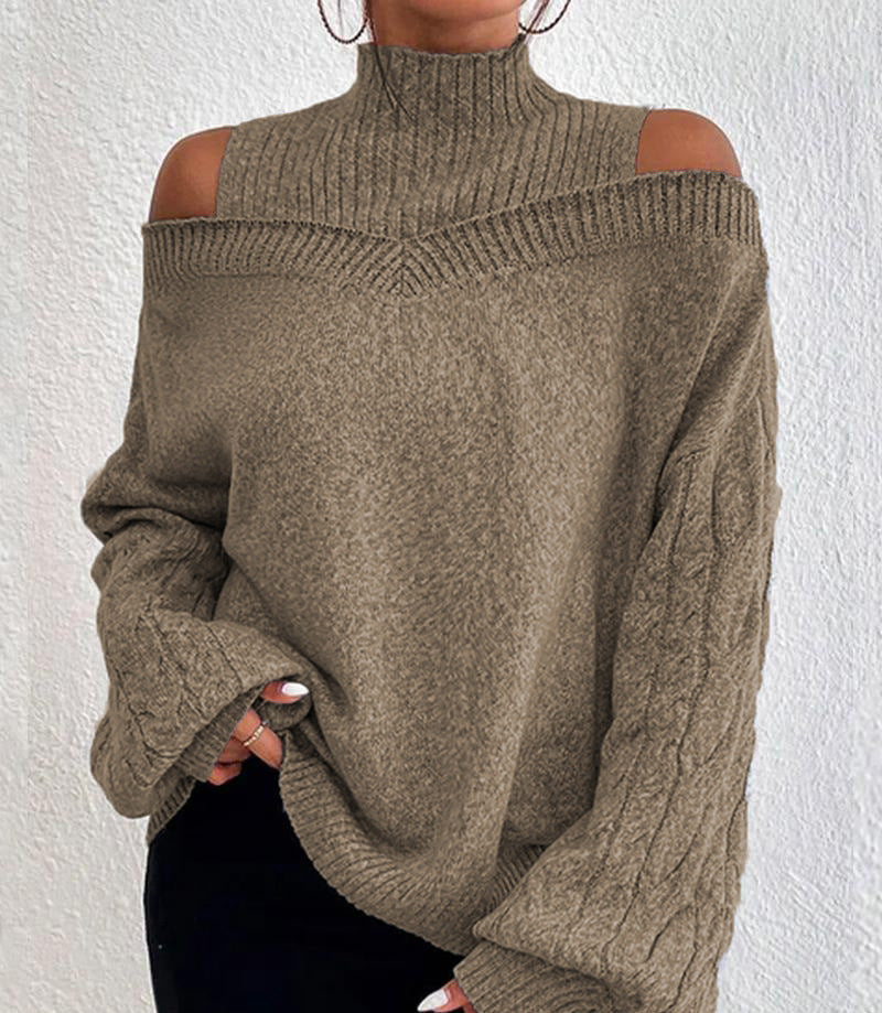 Pull Femme Épaule Dénudée Avec Décolleté Découpé En Tricot À Manches Longues Amawinc
