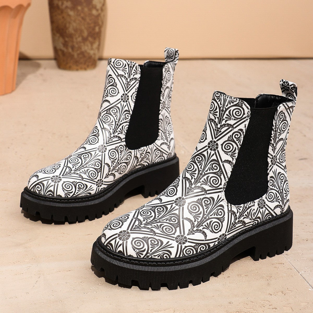 Damen Chelsea-Stiefel mit kreativem Musterdruck und rutschfester Sohle Amawinc
