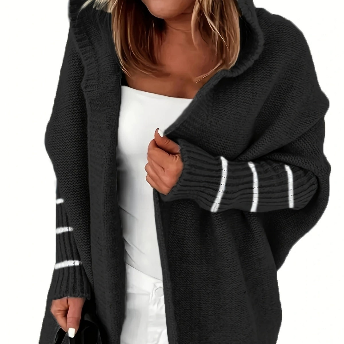 Damen Kuschelige Strickjacke mit Kapuzen und weit geschnittenem Design Amawinc