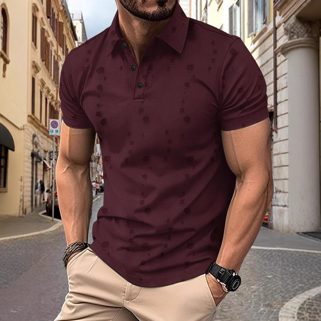 Polo Homme Slim Fit Piqué Motif Subtil Manches Courtes Respirant En Maille Pour Temps Chaud