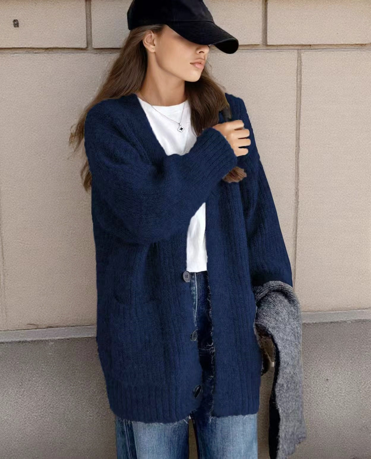 Damen Grobstrick-Cardigan mit einzigartigen Strukturmustern und praktischen Taschen Amawinc