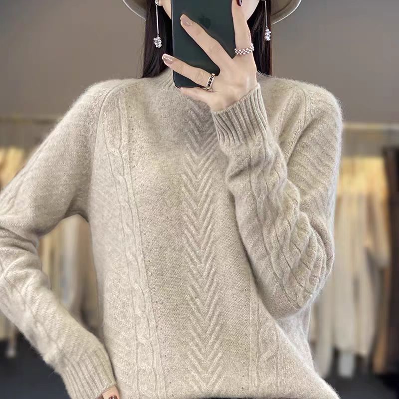 Damen Grobstrickpullover mit Zopfmuster und elegantem Rundhalsausschnitt Amawinc