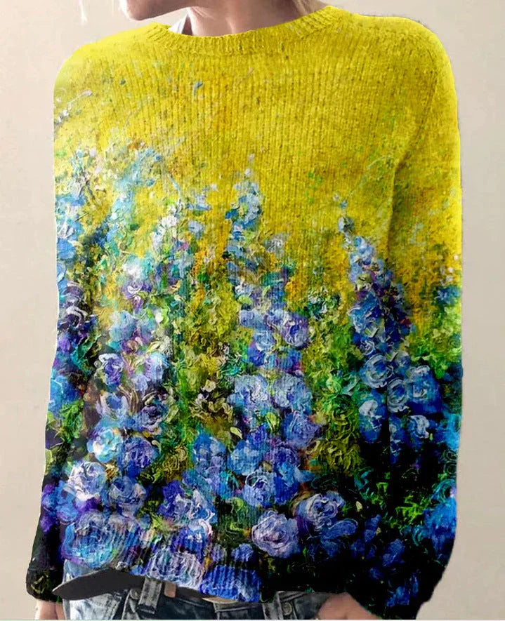 Sweatshirt Femme Effet Laine Coupe Décontractée Avec Broderie Florale Manches Longues Pour Le Quotidien