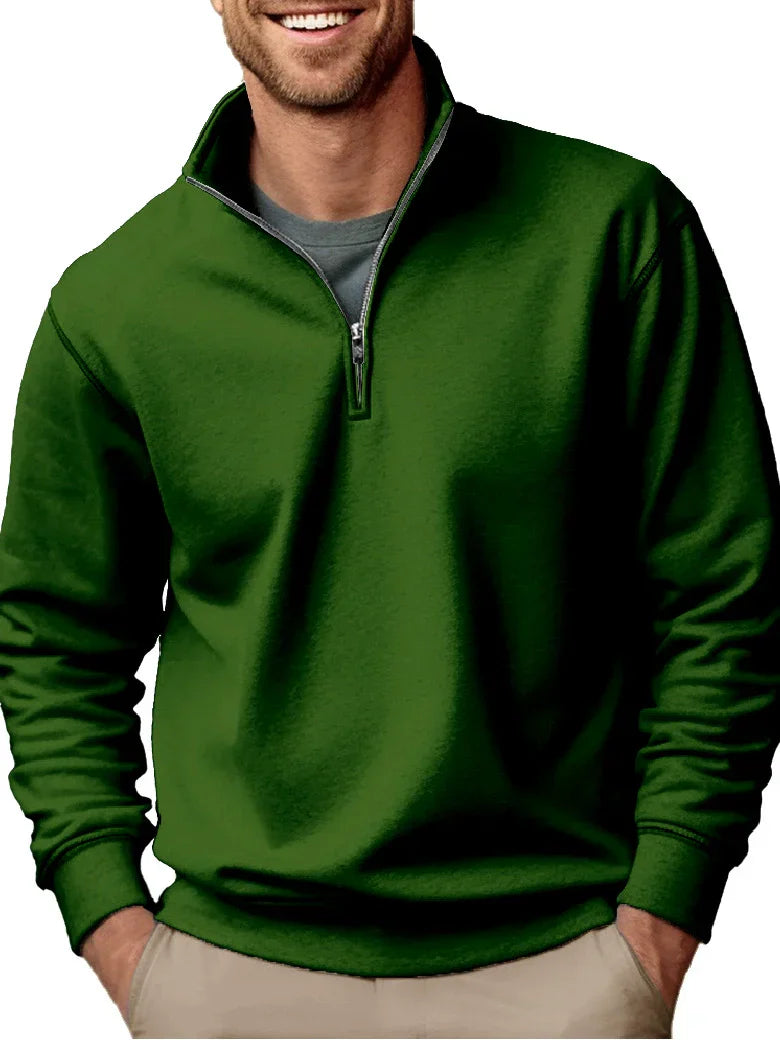 Sweatshirt Homme Regular Fit En Molleton Doux Col Montant Avec Fermeture Éclair Partielle Ourlet Côtelé Par Amawinc
