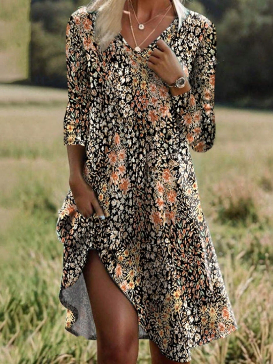 Damen Freizeitkleid mit modischem V-Ausschnitt und Seitenschlitz Amawinc