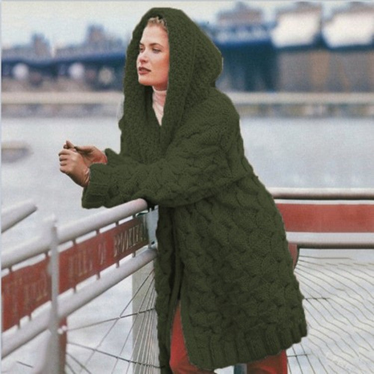 Damen oversized Grobstrickmantel mit Kapuze Amawinc