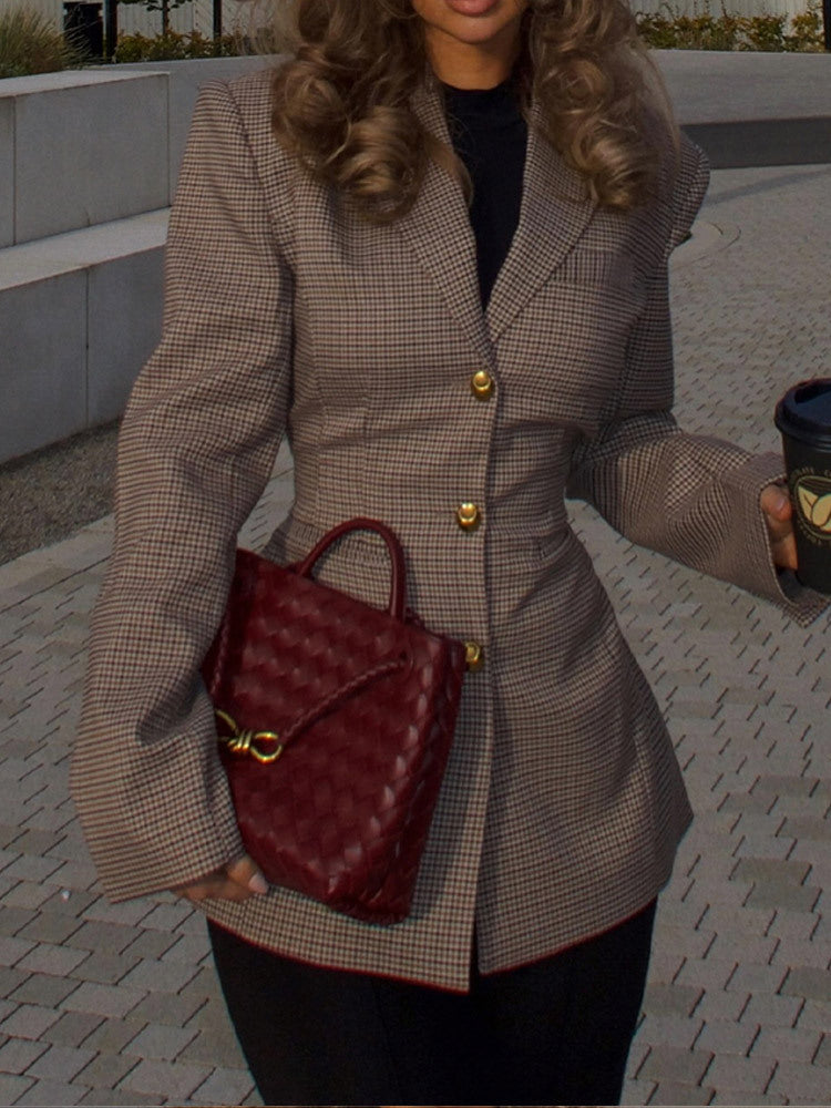 Damen Modischer Blazer im Karomuster mit taillierter Passform Amawinc