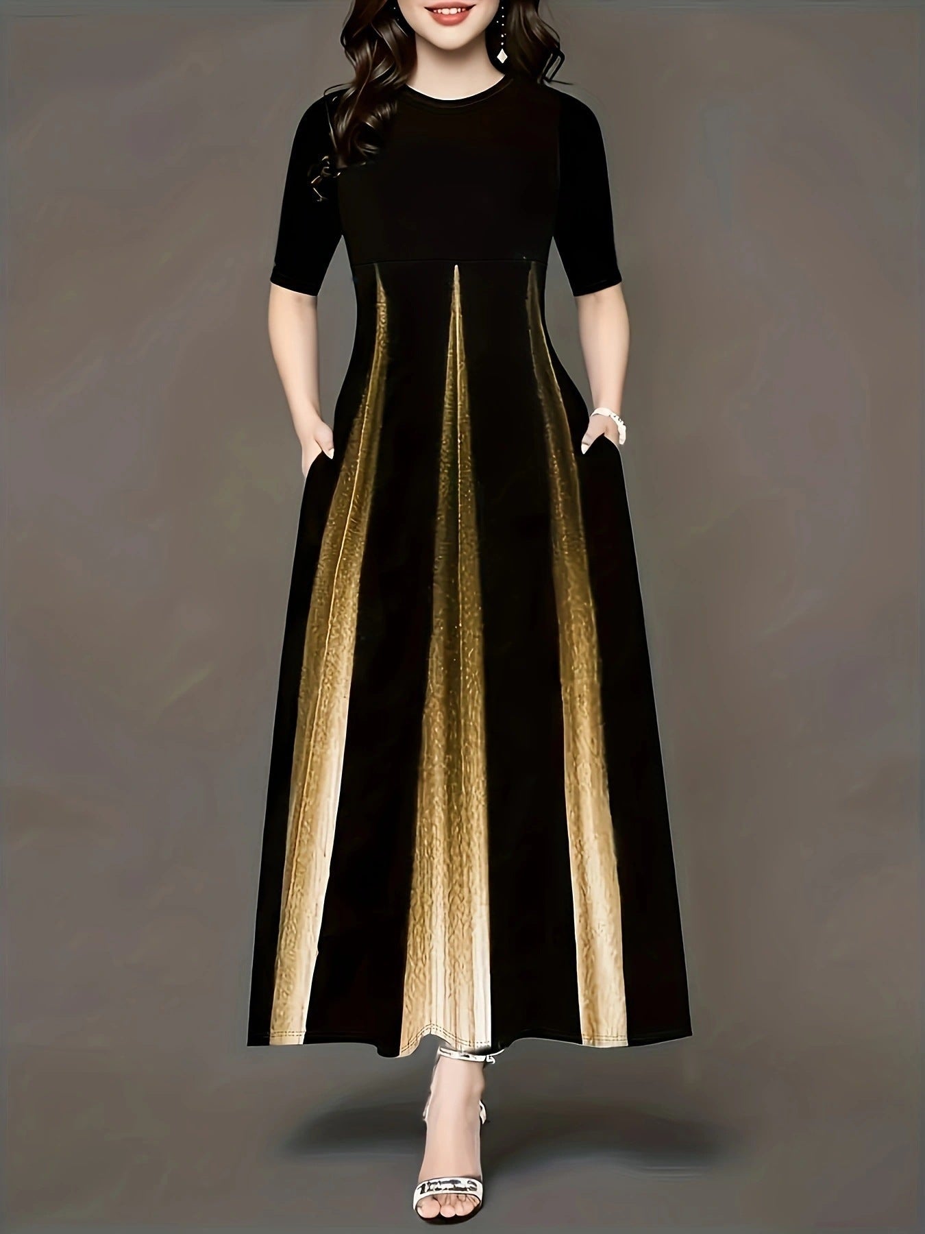 Damen Maxikleid mit modernem Farbverlauf und praktischen Seitentaschen Amawinc