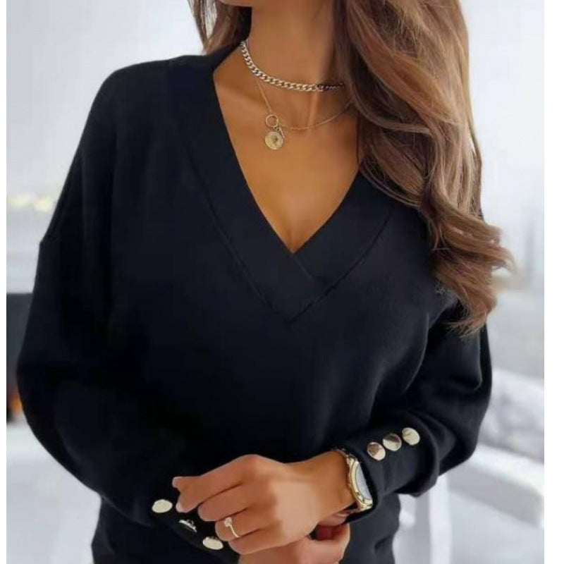 Damen lässiger V-Ausschnitt Pullover aus weichem Baumwollmix Amawinc