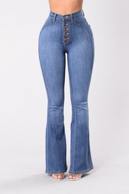 Damen Flared Jeans mit hohem Bund und dekorativer Knopfleiste Amawinc