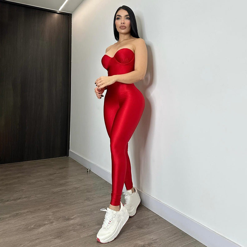 Damen Körperbetonter Jumpsuit mit Bügel-Bustier Amawinc