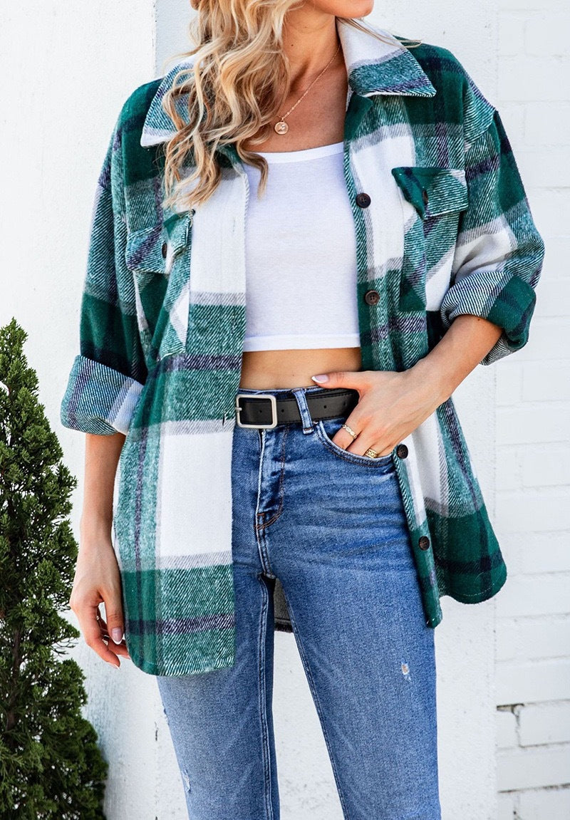 Damen Karierte Flanelljacke mit Brusttaschen Amawinc