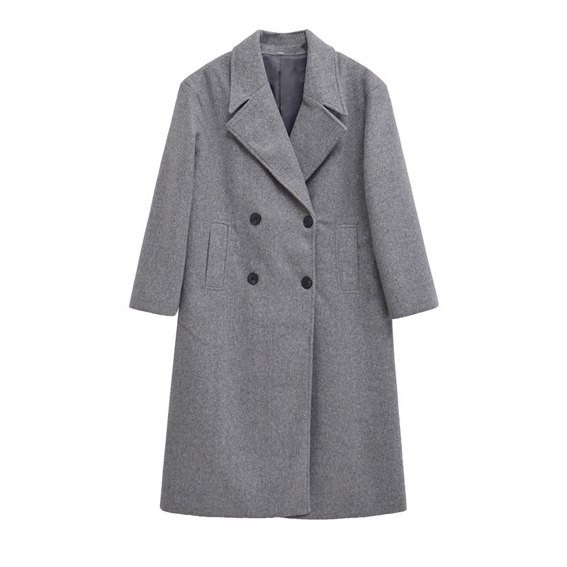 Damen Eleganter Übergrößen Doppelreiher-Wollmantel Amawinc