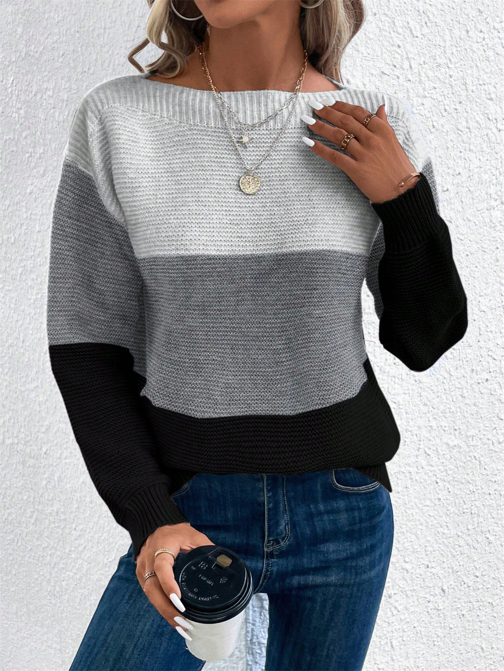 Damen Strickpullover mit moderner Farbblockgestaltung Amawinc