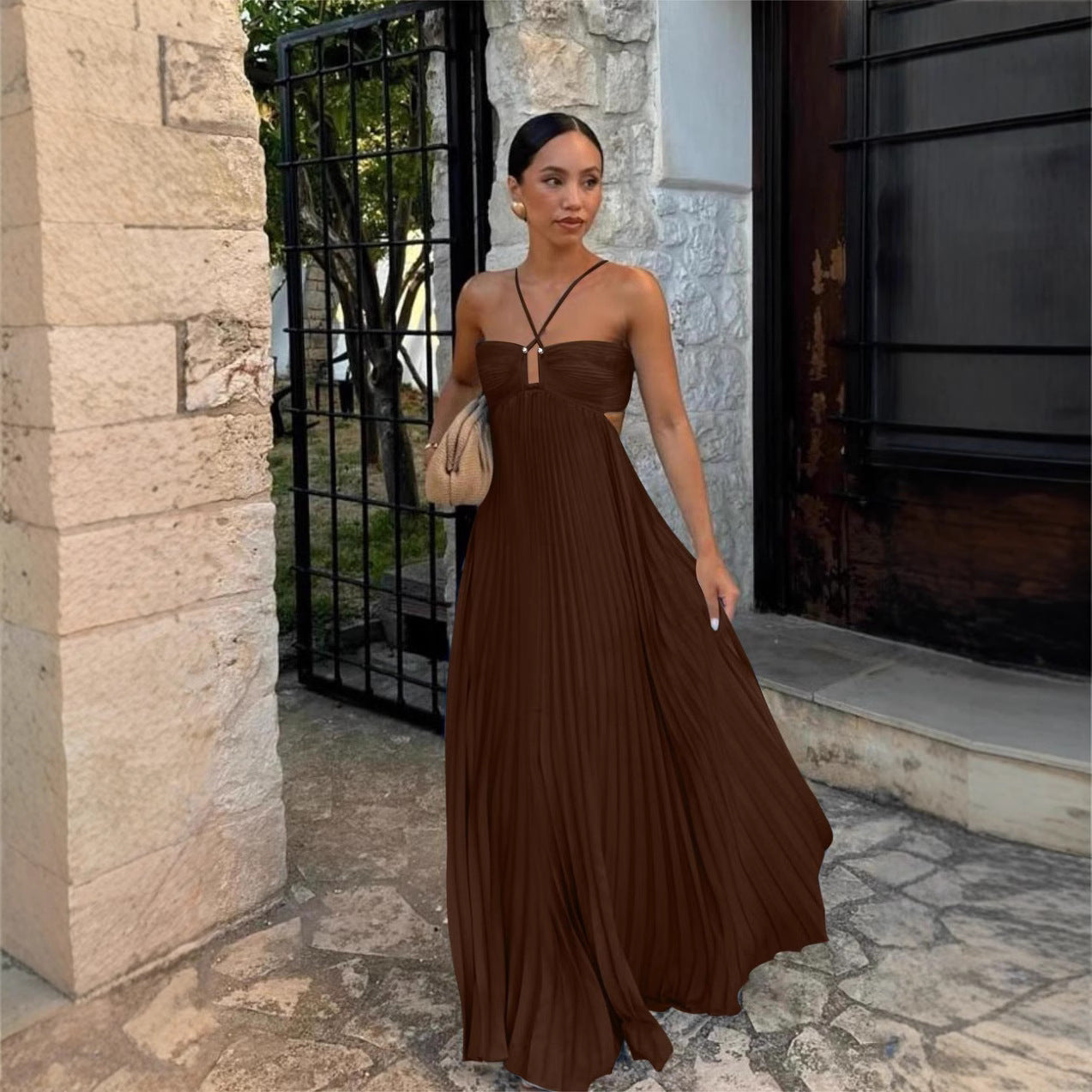Robe Maxi Sans Bretelles Femme Amawinc Avec Détails Croisés Plissée Ligne A Ouverture Latérale