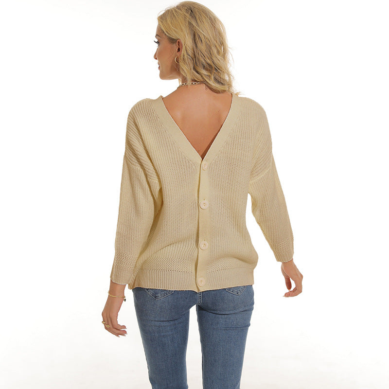 Damen Strickjacke mit tiefem V-Ausschnitt und Knopfleiste Amawinc