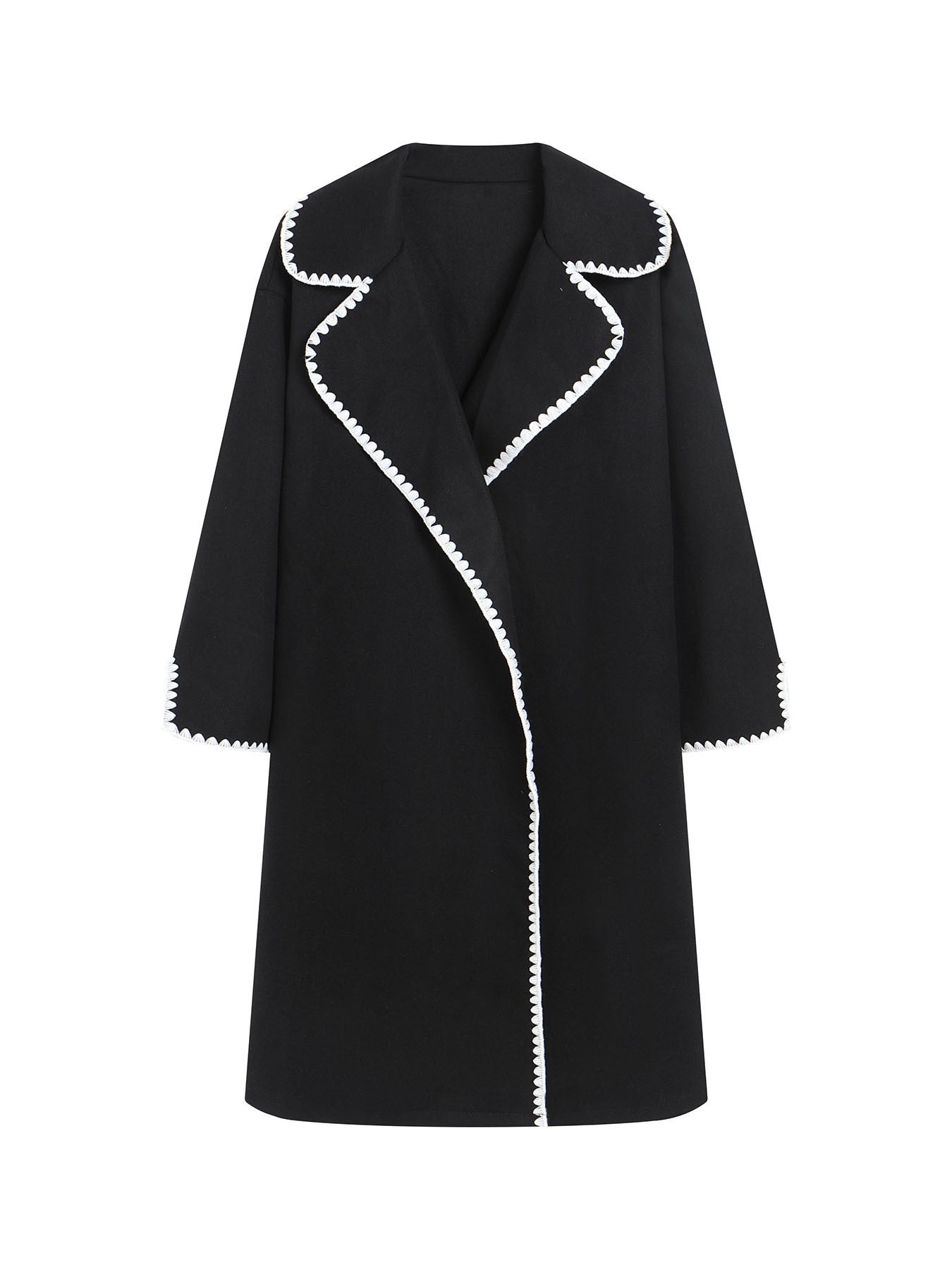 Amawinc Veste Coupe-Vent Femme En Laine Oversize Avec Col Revers Et Broderie Fine Sur L Etoffe Exterieure