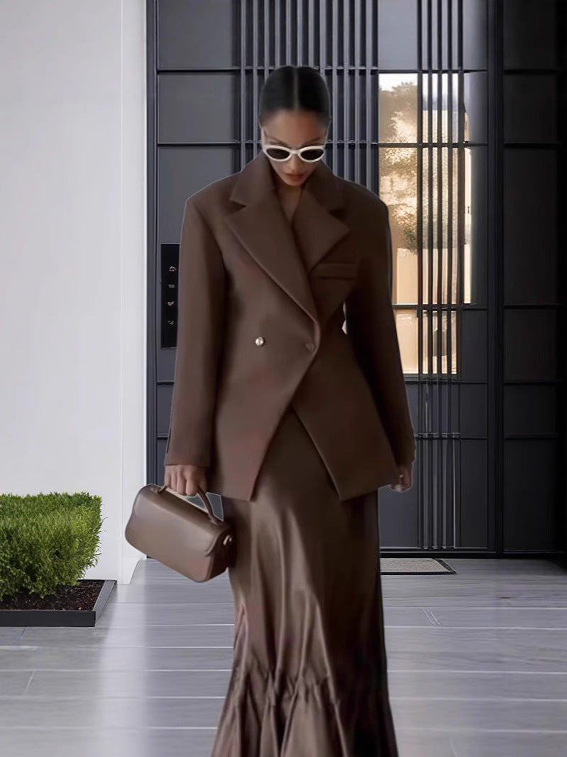 Damen Eleganter Doppelreiher-Blazer mit edlem Schnitt und hohem Kragen Amawinc