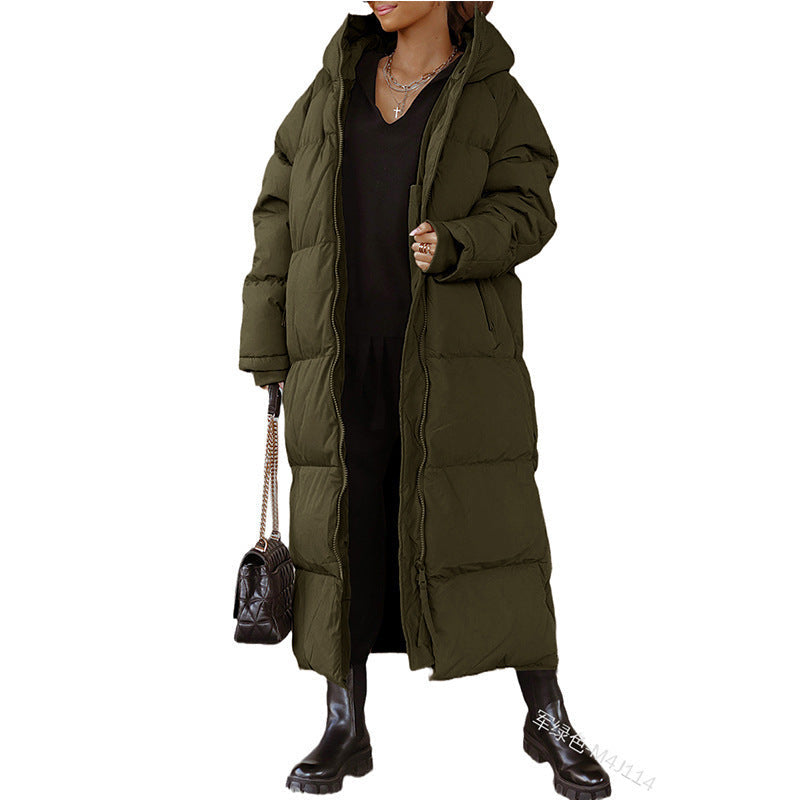 Damen Lange Steppjacke mit Kapuze Amawinc