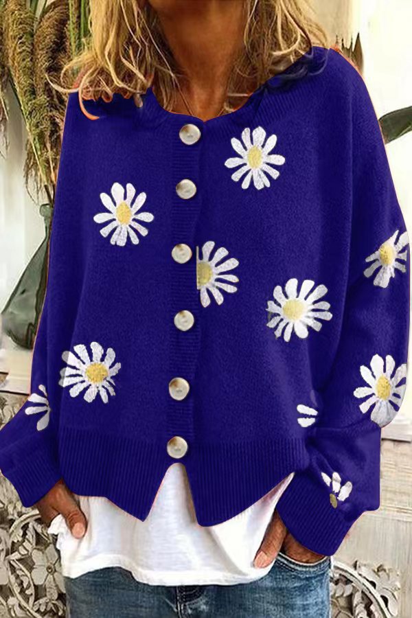 Damen Farbiger Baumwollpullover mit Blumenmuster Amawinc