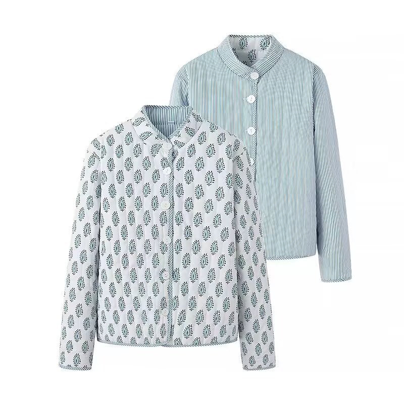 Damen reversible Baumwolljacke mit elegantem Druck Amawinc